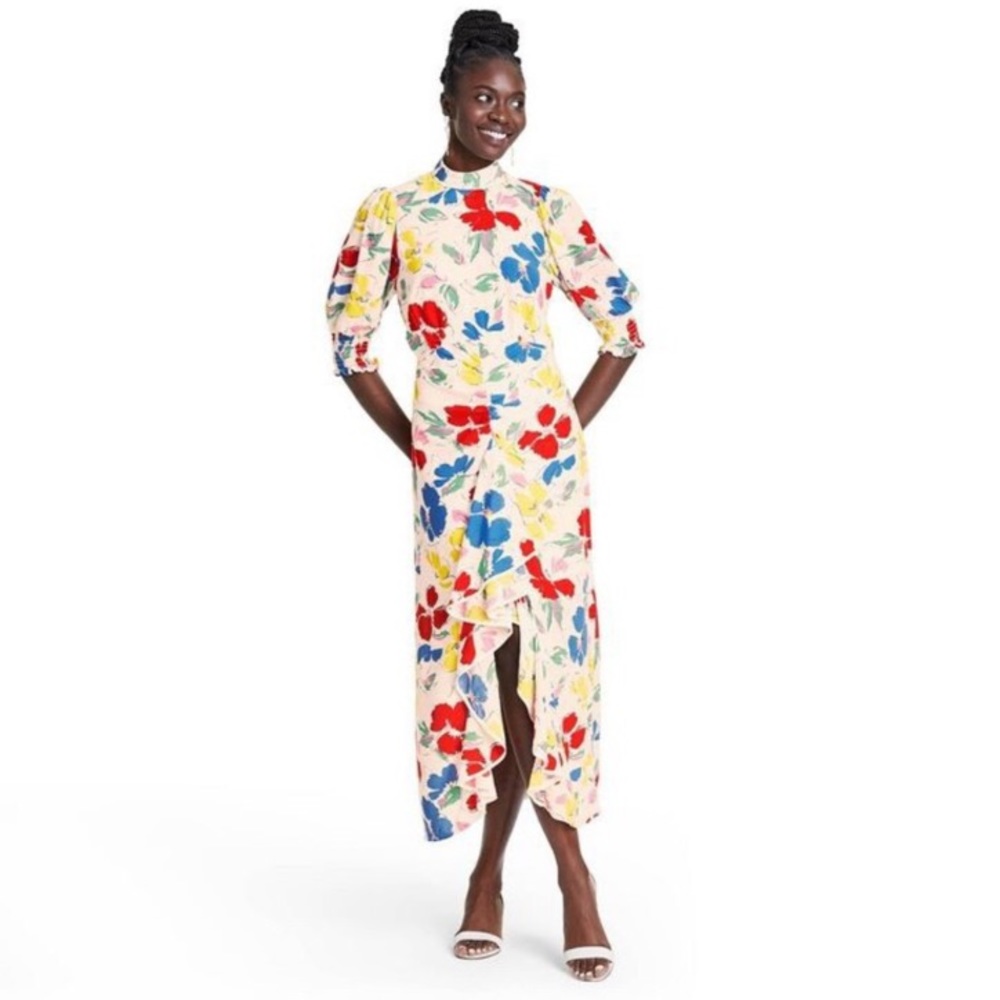 RIXO x Target Floral Mock Neck Cascade Ruffle Dress